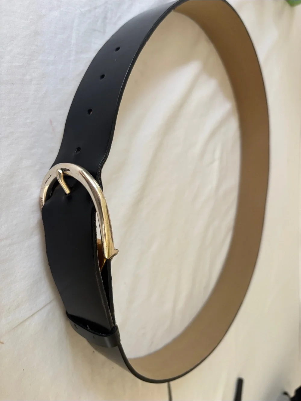 Michael Kors Black Leather Belt with Gold & Silver-Tone Buckle